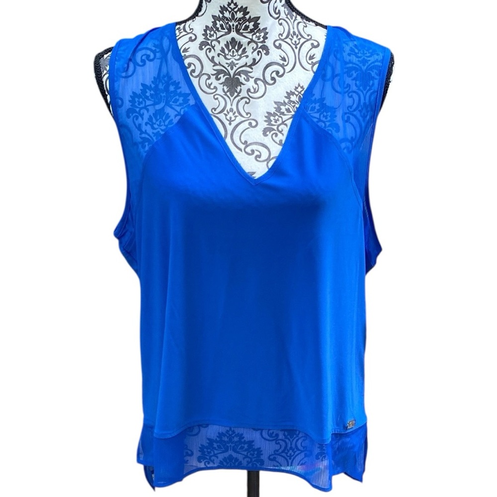 New DKNY  Blue Sleeveless Sheer Flowy Blouse Size Large